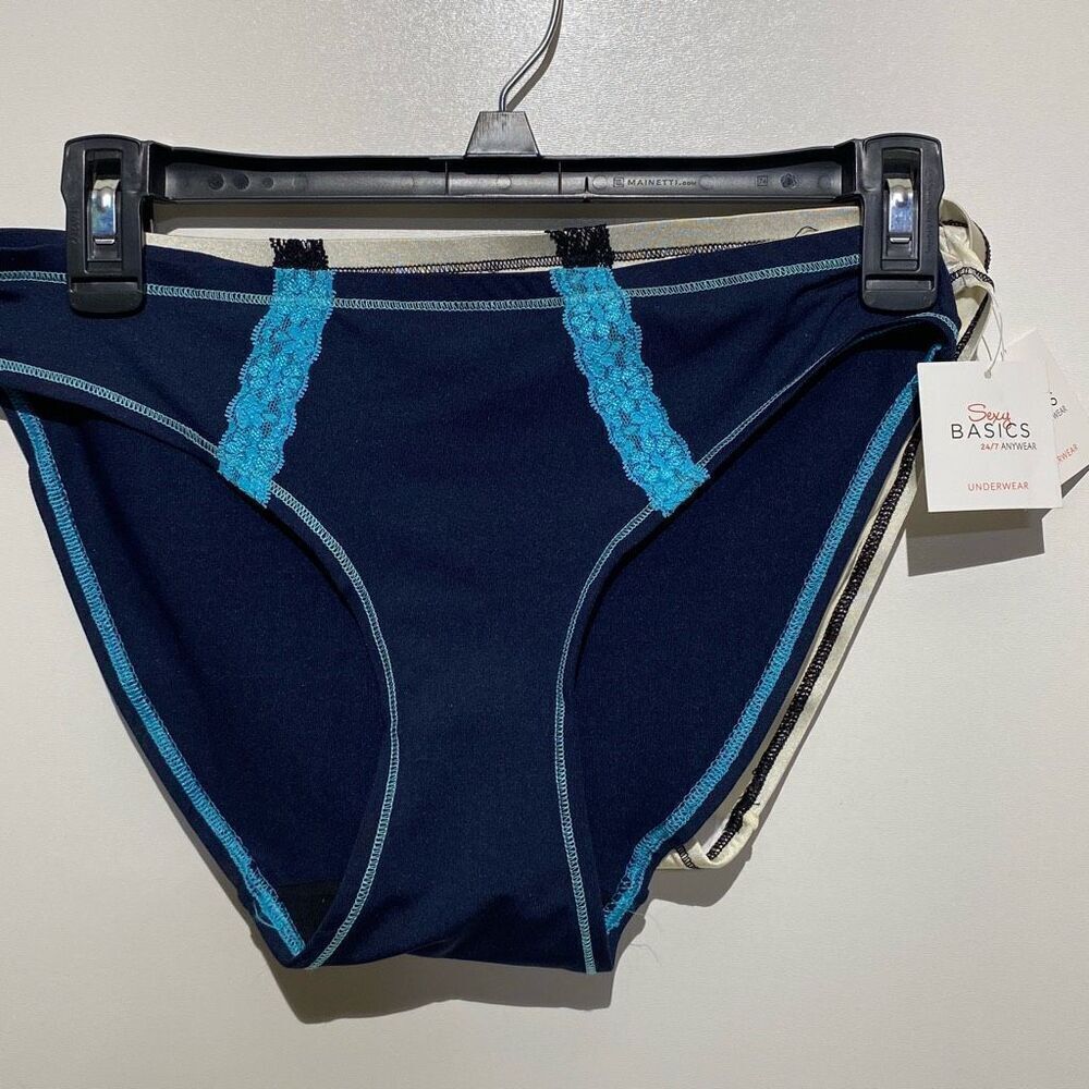 Set of 2 Sexy Basics Blue Cream Ultra Soft Silky Bikini Panties Medium NWT